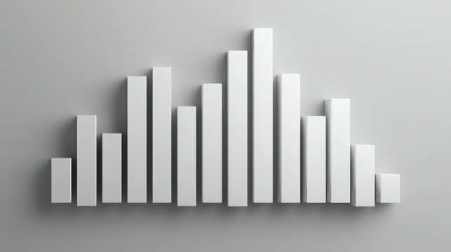 Abstract minimalistic white bar graph design on a gray background representing data analysis and statistical information visualization in a clean format