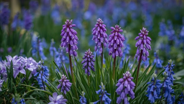 Blue Amethyst Meadow Squill Blossoms in a Lush Garden