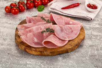 Sliced pork ham sausages slices