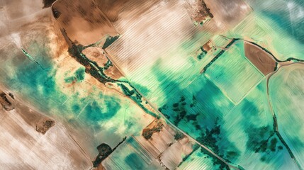 Abstract multicolor aerial patchwork — green, yellow & magenta for presentation backgrounds, posters and wallpapers