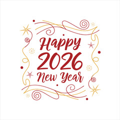 Happy New Year 2026 Typography with Festive Decorative Elements