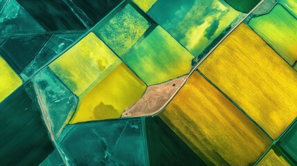 Abstract multicolor aerial patchwork — green, yellow & magenta for presentation backgrounds, posters and wallpapers
