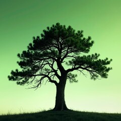 Fototapeta premium Green background solitary pine light green scene