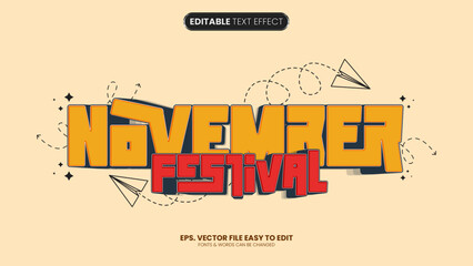 Editable text effect november festival 3d cartoon template style premium vector