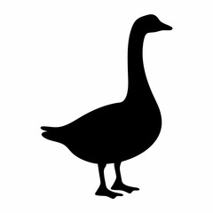 Elegant black silhouette of a goose standing against a white background