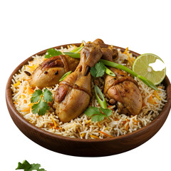 Flavorful chicken biryani with lime and cilantro, a traditional Indian dish, perfect for food blogs and culinary promotions, ready for your next campaign