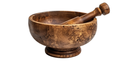 Rustic wooden mortar and pestle