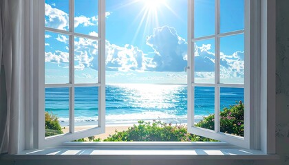 Ocean View Through Open Window at Dawn