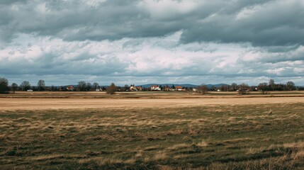Scenic rolling countryside landscape — green, brown & golden sky for presentation backgrounds, websites and travel posters