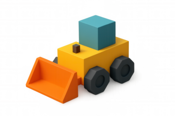 Toy bulldozer in cheerful colors for kids' play, symbolizing childhood, construction, and development with a transparent background