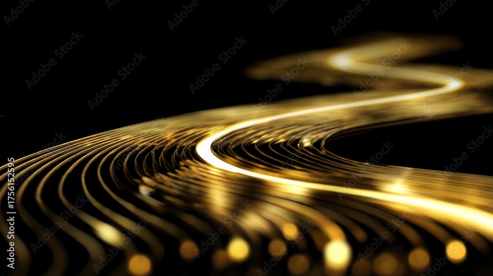 Wall mural elegant golden lines swirl gracefully against a dark backdrop, creating a mesmerizing visual effect 