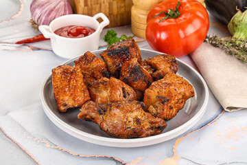 Grilled pork neck meat shashlik