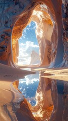 Orange Rock Archway Reflecting in Calm Water