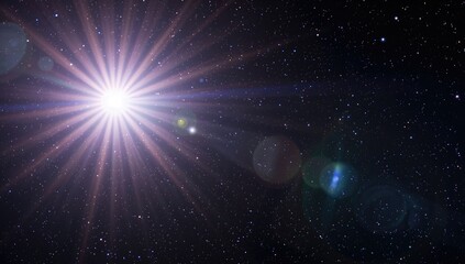 Simple method to add lens flare effects for overlays or blending modes to enhance image quality. Abstract sunburst, digital glare, and shimmering light on a celestial backdrop.