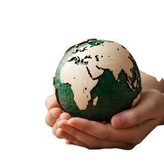 Hands gently holding a wooden globe, symbolizing global unity, sustainable practices, and a world cared for, ideal for environmental awareness campaigns
