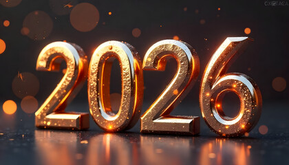 2026 Golden Year: A striking golden numeral '2026' sparkles with festive illumination, signifying the promise of a new year, and an era of innovation, growth, and vibrant possibilities.