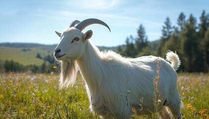 Obraz premium A light-colored goat featuring an impressive beard and striking horns