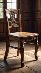 Ornate Wooden Chair in a Dark Wooden Room