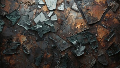 Shattered glass chunks trapped within a wire frame