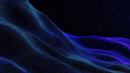 Obraz premium Abstract digital waves flowing through a dark starry sky representing technology, science, and digital space with vibrant blue and purple colors