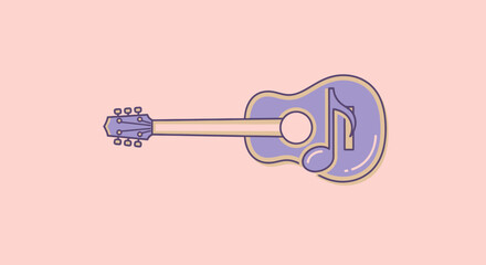 A stylized guitar merges with a musical note on a pink background.  Abstract, geometric design