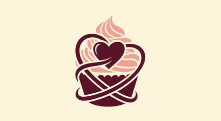 A heart-shaped cupcake design with swirling cream, encased in a heart-shaped design