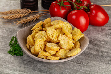 Crunchy croutons heap - roasted bread