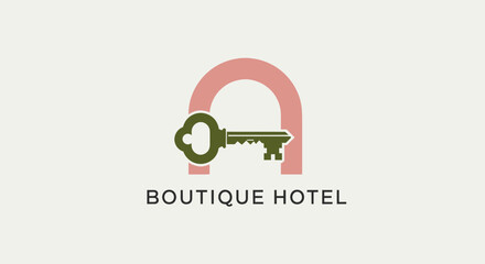 Obraz premium Logo featuring a key overlapping a pink arch, text reading 