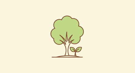 A simple illustration of a tree with a small plant next to it, on a light-colored backdrop