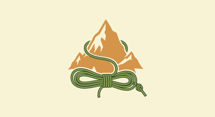A mountain and rope icon set against a beige backdrop, suggesting outdoor adventures