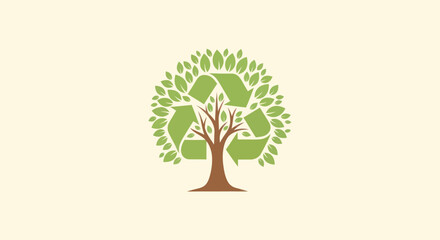 An illustration of a tree where the leaves form the recycle symbol. It is a brown tree