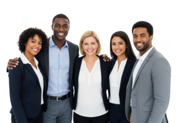 Diverse group of business professionals smiling isolated on transparent background