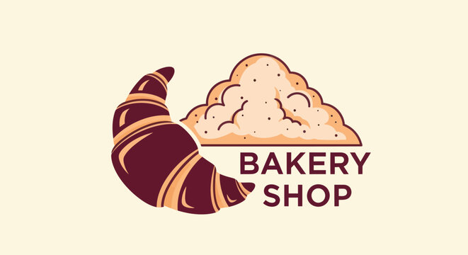 Bakery shop logo, featuring a croissant and a cloud of bread, with "BAKERY SHOP" text
