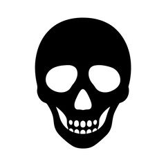 Black silhouette of a human skull on a white isolated background