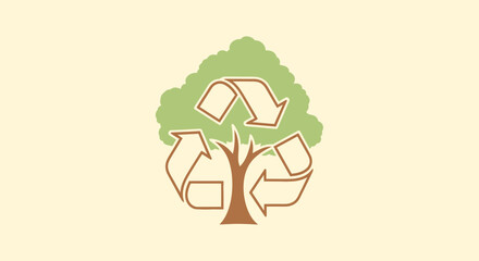 A stylized tree with a recycle symbol integrated into the trunk and foliage
