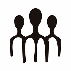 Abstract minimalist silhouette of three figures standing together in black and white