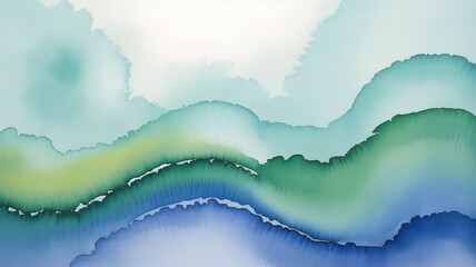 A soft watercolor wash background in calming shades of blue and green.