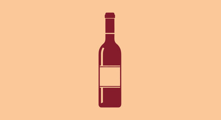 A maroon wine bottle silhouette with a label against a muted peach-colored background