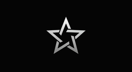 A stylized, interwoven star in silver against a black background. The design has a modern, metallic look