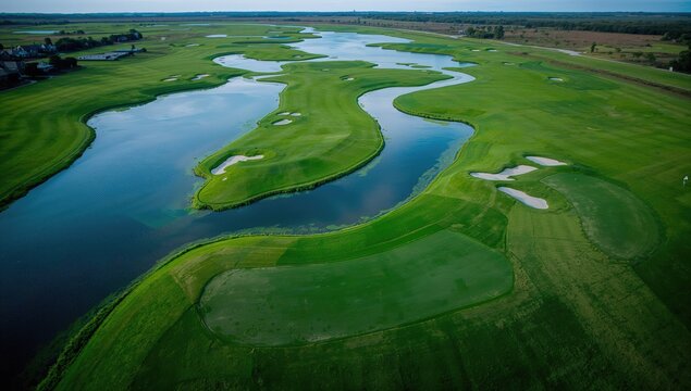 Aerial view of a golf course captured by a drone