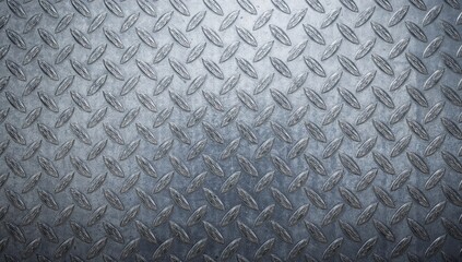 Fototapeta premium Detailed view of a metallic sheet featuring a shiny diamond tread pattern with elevated ridges, showcasing a contemporary industrial style.