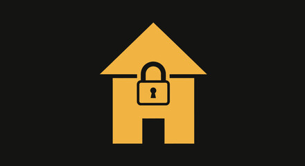 A stylized house with a padlock superimposed on its front, against a black background