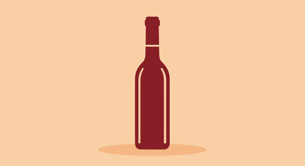 A minimalist illustration of a wine bottle in a dark red hue against a light beige background
