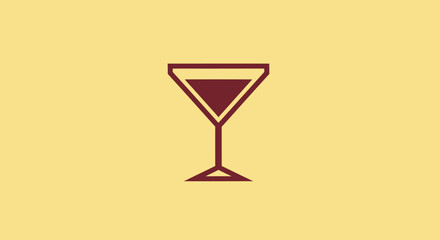 A stylized martini glass filled, centered on a yellow-beige background
