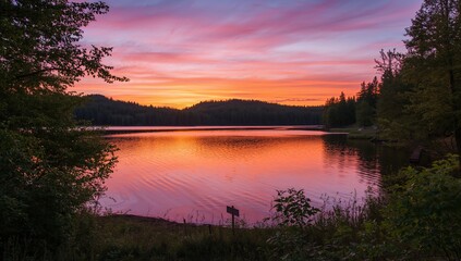 Fototapeta premium Declining Landscape by a Forested Lake