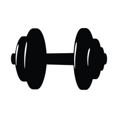 Silhouette of a black dumbbell against a white background, fitness symbol