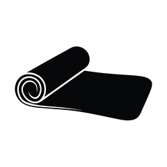 Minimalist Black and White Illustration of a Partially Rolled Yoga Mat