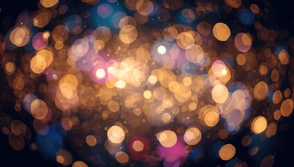 Blurred golden bokeh spots of varying hues and dimensions against a dark backdrop