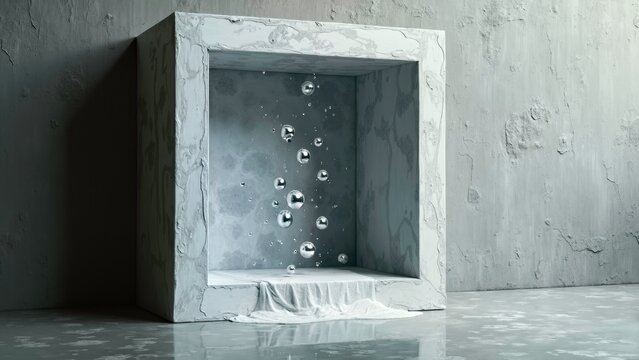 Grey background empty box particle dynamics