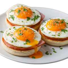 Delicious breakfast sandwiches with runny egg yolks, ham, and fresh herbs make the perfect brunch, appealing to foodies and health-conscious eaters